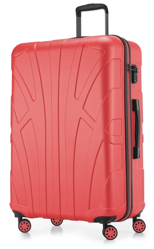 Suitline - Big Hardshell Suitcase Trolley Travel Luggage Hardcase with Extension, TSA, 76 cm, 96-110 liters, 100% ABS mat, Coral