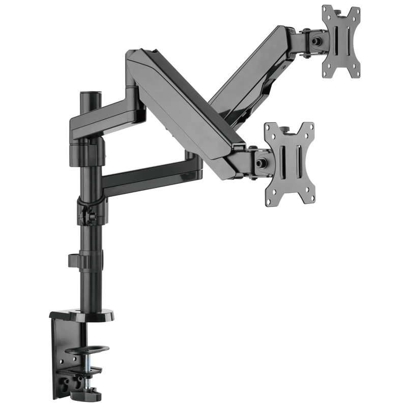 RICOO Dual Monitor Stand Mount Tilt Swivel TS9611 Gas Powered Spring Table Top Bracket for 17" - 32" Inch Screens LED Curved LCD Adjustable Arm Mounting System VESA 75x75 100x100 Black