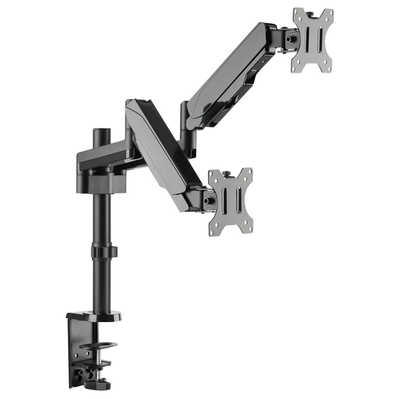 RICOO Dual Monitor Stand Mount Tilt Swivel TS3911 Gas Powered Spring Table Top Bracket for 17" - 32" Inch Screens LED Curved LCD Adjustable Arm Mounting System VESA 75x75 100x100 Black