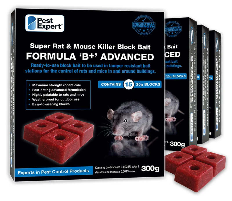 Pest Expert Advanced Rat & Mouse Poisoning Bait Blocks (1.2kg) Strongest Super Strength Rat Poison, Fast-Acting Single Feed Rodent Killer (4 x 300g - 60 Bait Blocks)
