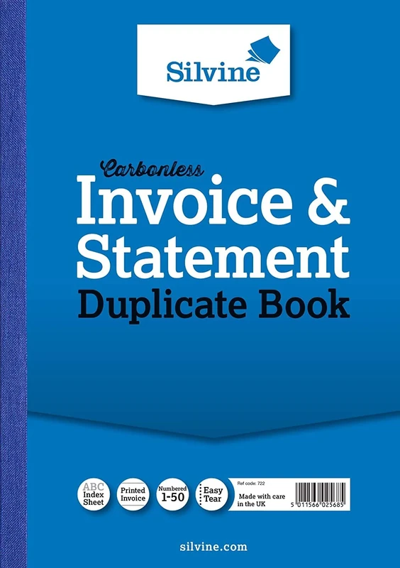 Silvine Carbonless Duplicate Invoice & Statement Book - Numbered 1-50 with index sheet (210 x 148mm) [Pack of 6]