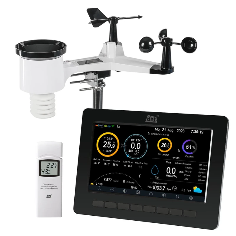 dnt WiFi Weather Station WeatherScreen PRO, Weather and Room Climate Always Under Control, Data Logger Function, App, DNT000008, Black/White