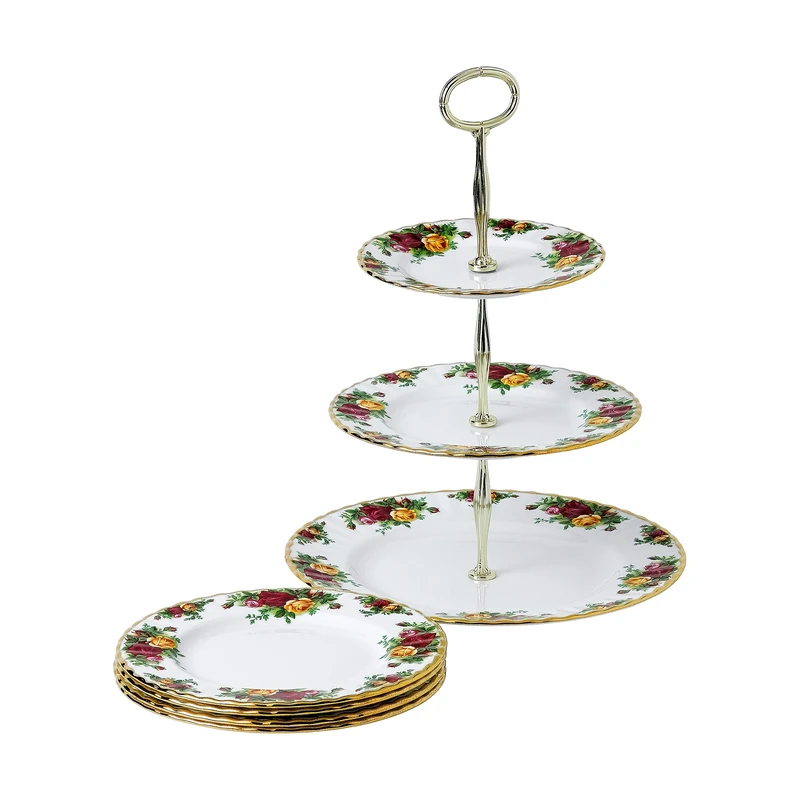 Royal Albert 1051423 Old Country Roses Cake Server 5 pc Set, Bone China, Multi
