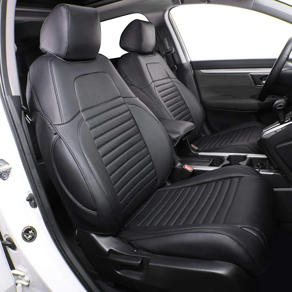 EKR Custom Fit CRV Seat Covers for Select Honda CRV 2012 2013 2014 -Full Set, Leather (Black)