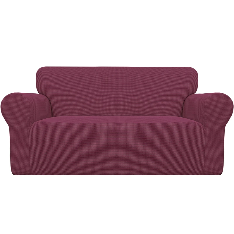 Easy-Going Stretch Loveseat Slipcover 1 Piece Sofa Cover Furniture Protector Couch Soft with Elastic Bottom for Children Polyester Spandex Jacquard Fabric Small Checks (Loveseat, Ash Rose) - Image 1