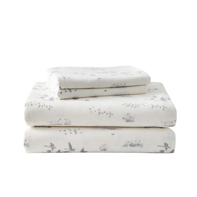Eddie Bauer - King Sheet Set, Warm Breathable Cotton Flannel Bedding with Deep Pockets, Brushed for Extra Softness, Cozy Home Decor, Oeko-Tex Certified (Geese Meadows, King)