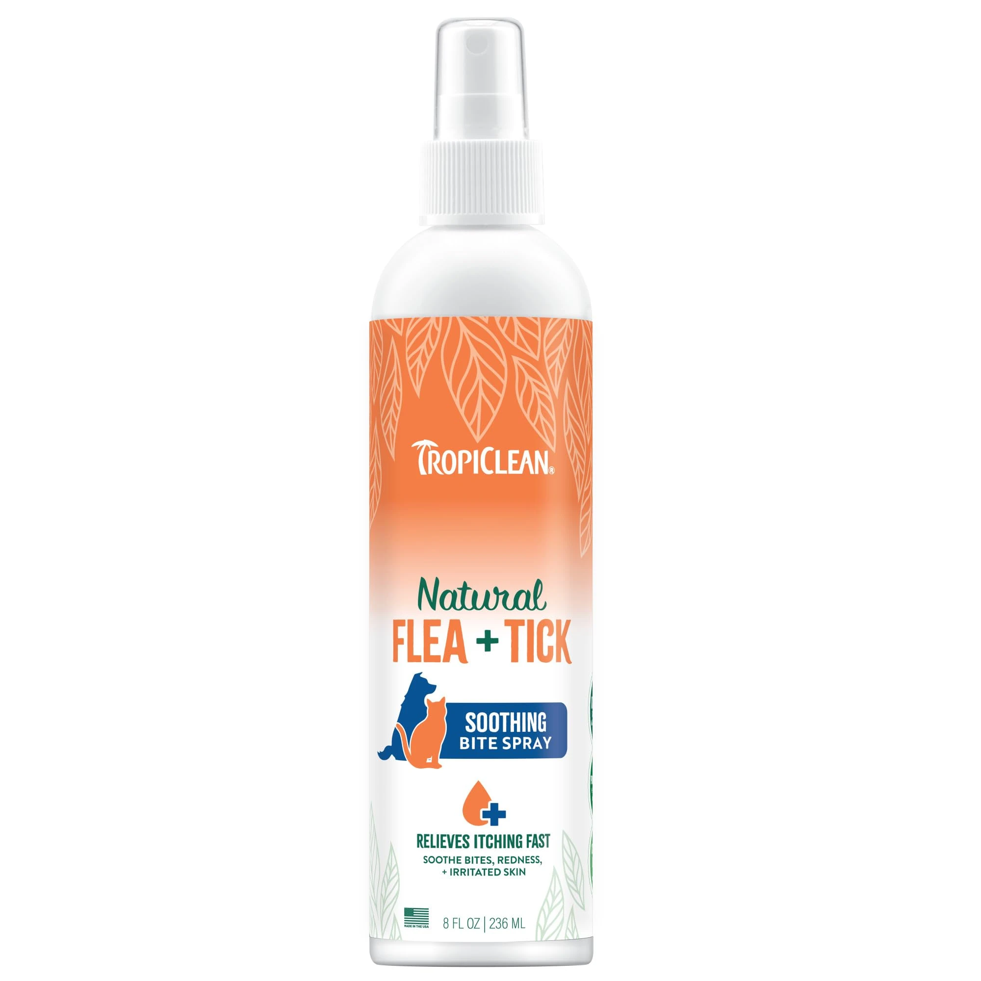 TropiClean Natural Flea & Tick Treatment - Soothing Treatment for Flea & Tick Bites - Relieves Itching Fast - Itchy Skin Relief - Bite Relief Spray for Pets, Cedarwoood & Lemongrass Oil, 236ml