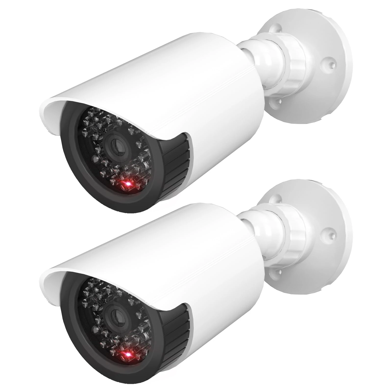 WALI Dummy Fake Camera, Surveillance Security CCTV Dome Camera, Indoor Outdoor Dummy Camera with Flashing Red LED Light and Security Alert Sticker Decals, 2 Pack, White (TC-W2)