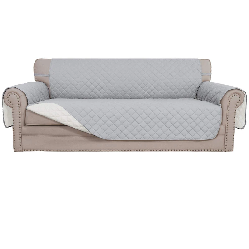 Easy-Going Sofa Slipcover Reversible Sofa Cover Water Resistant Couch Cover with Foam Sticks Elastic Straps Furniture Protector for Pets Kids Children Dog Cat (Sofa, Light Gray/Ivory) - Image 1