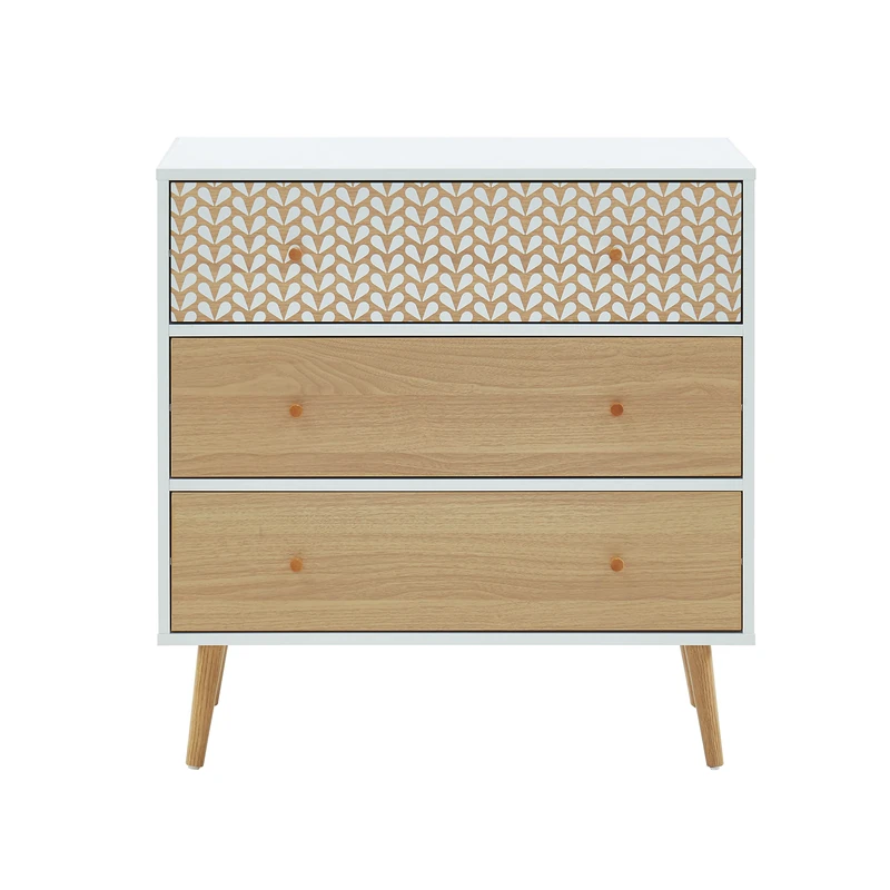 BAÏTA CAPUCINE Chest of Drawers, White and Oak Effect, 3 Drawers, 78cm