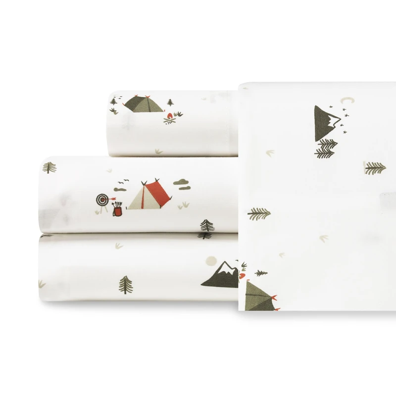 Eddie Bauer - Twin Sheets, Cotton Percale Bedding Set, Crisp & Cool Home Decor (Cascade Camping, Twin)