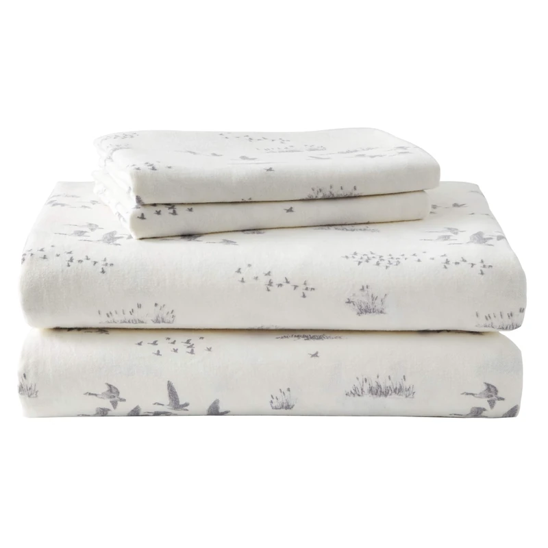 Eddie Bauer - Full Sheet Set, Warm Breathable Cotton Flannel Bedding with Deep Pockets, Brushed for Extra Softness, Cozy Home Decor, Oeko-Tex Certified (Geese Meadows, Full)