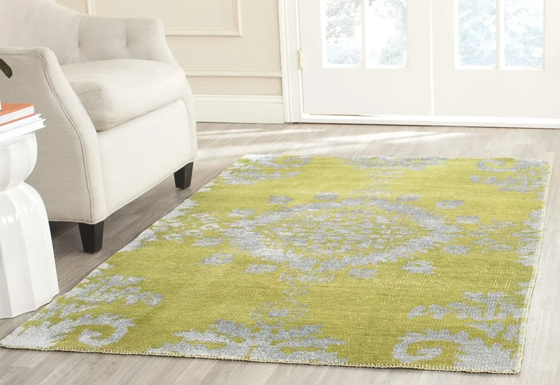 Safavieh Trendy Transitional Indoor Hand Knotted Rectangle Area Rug, Stonewash Collection, STW235, in Chartreuse, 122 X 183 cm for Living Room, Bedroom or Any Indoor Space