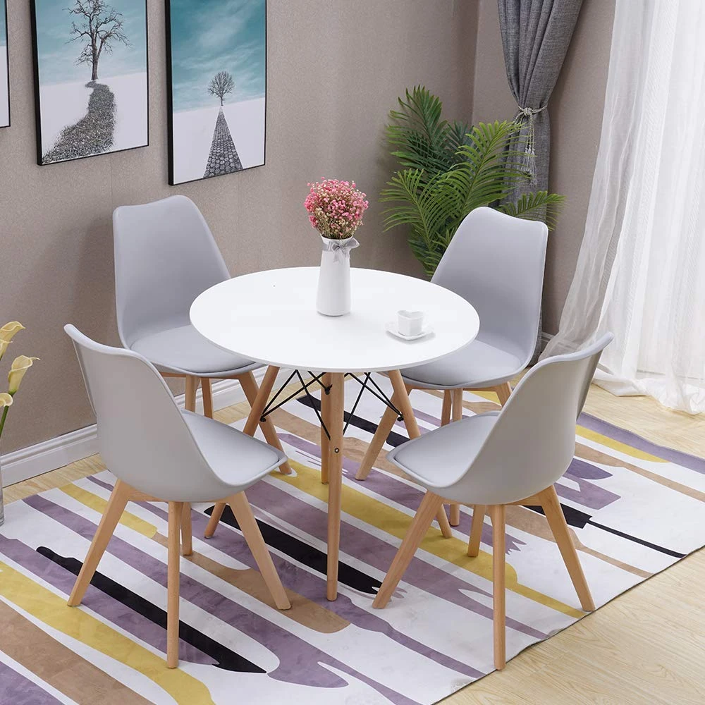 HomJoy Modern Design Dining Table and Chair Set, Grey Retro Lounge Chairs and 80cm Round Table (Grey * 4 + 80cm Table)
