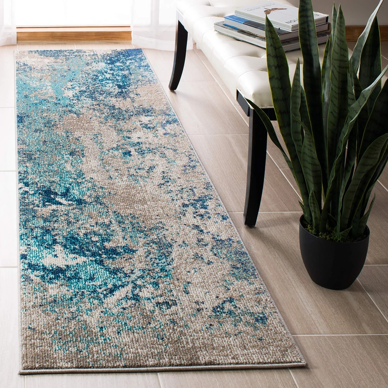 Safavieh Boho Rug for Living Room, Dining Room, Bedroom - Madison Collection, Short Pile, in Blue and Grey, 66 X 366 cm