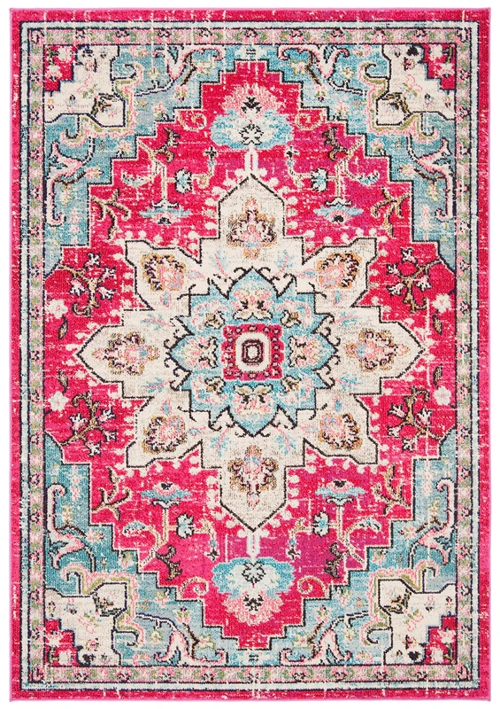 Safavieh Modern Chic Rug for Living Room Dining Room Bedroom - Madison Collection Short Pile Fuchsia and Blue 91 x 152 cm
