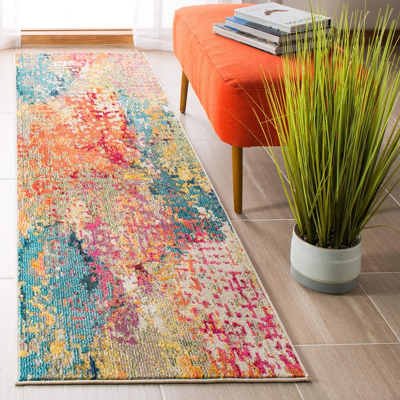 Safavieh Boho Rug for Living Room, Dining Room, Bedroom - Madison Collection, Short Pile, in Ivory and Orange, 152 x 152 cm