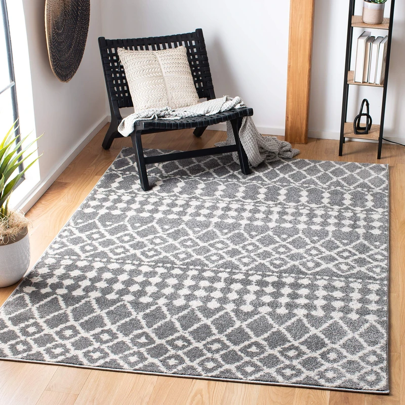 Safavieh Tribal Inspired Indoor Woven Rectangle Area Rug, Mercer Collection, MRE414, in Grey / Cream, 122 X 183 cm for Living Room, Bedroom or Any Indoor Space