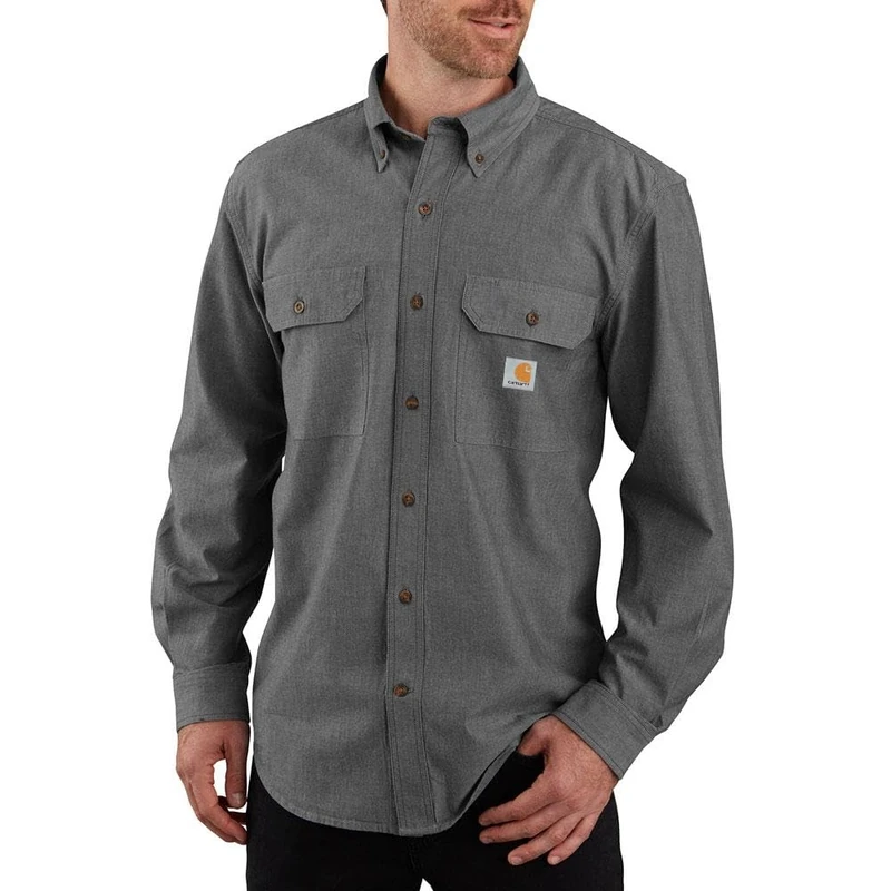 Carhartt Men's Loose Fit Midweight Chambray Long-Sleeve Shirt, Black Chambray, M