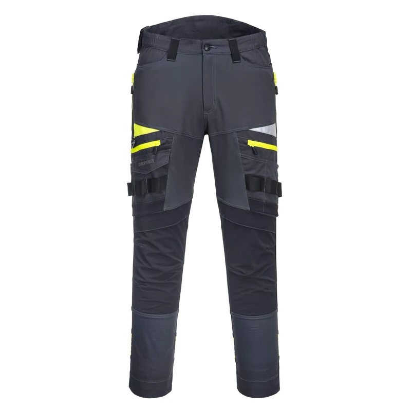 Portwest DX449 Mens Slim Fit Work Trousers - Durable Construction Work Hi Vis Cargo Trousers with Stretch Fabric and Knee Pad Pockets Metal Grey, 48