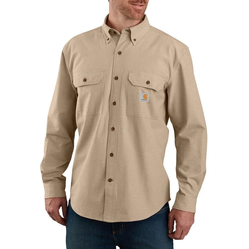 Carhartt Men's Loose Fit Midweight Chambray Long-Sleeve Shirt, Dark Tan Chambray, L