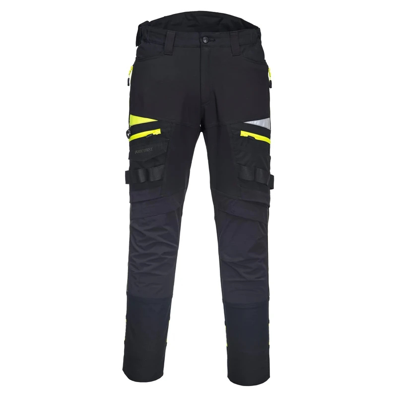 Portwest DX449 Mens Slim Fit Work Trousers - Durable Construction Work Hi Vis Cargo Trousers with Stretch Fabric and Knee Pad Pockets Black, 41