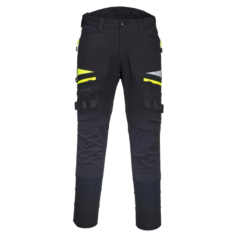 Portwest DX449 Mens Slim Fit Work Trousers - Durable Construction Work Hi Vis Cargo Trousers with Stretch Fabric and Knee Pad Pockets Black, 33