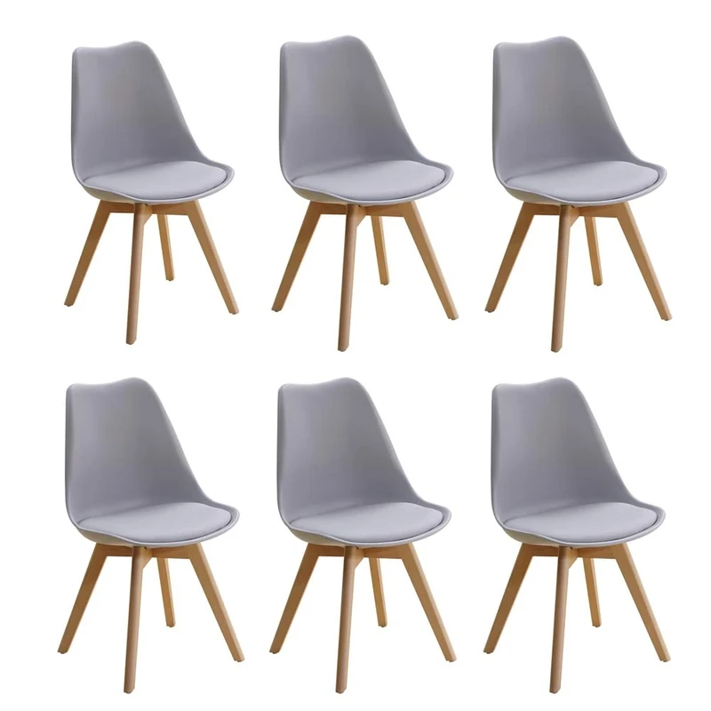 Homcasa Set of 6 Modern Design Dining Chairs, with Cushioned PU Seat and Solid Wood Legs Retro Lorenzo Lounge Chair (Grey)