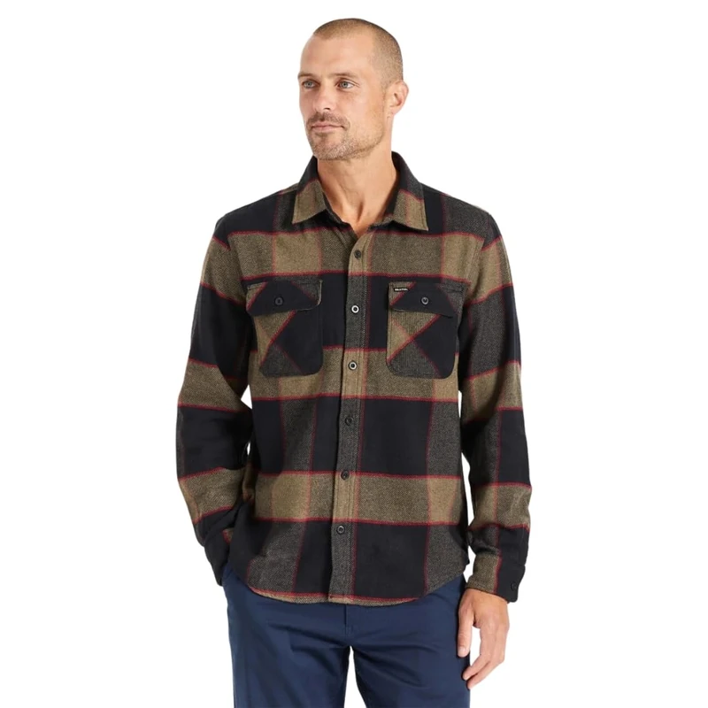 BRIXTON Men's Bowery Button Down Shirt, Heather Grey/Charcoal, XL - Image 1