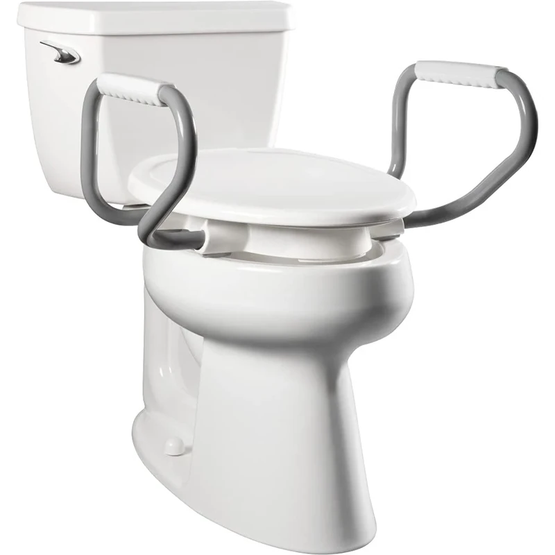 Bemis 7YE85320ARM Safety with Clean Shield and Support arms 3" Raised Toilet Seat, White, Elongated