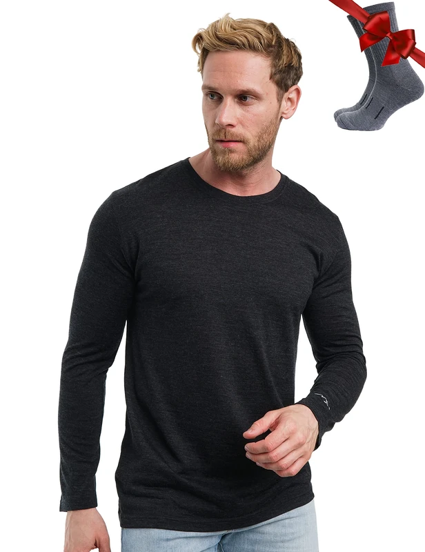 Merino.tech Merino Wool Base Layer Men - 100% Merino Wool Long Sleeve Thermal Shirts Lightweight (Medium, 165 Charcoal Grey)