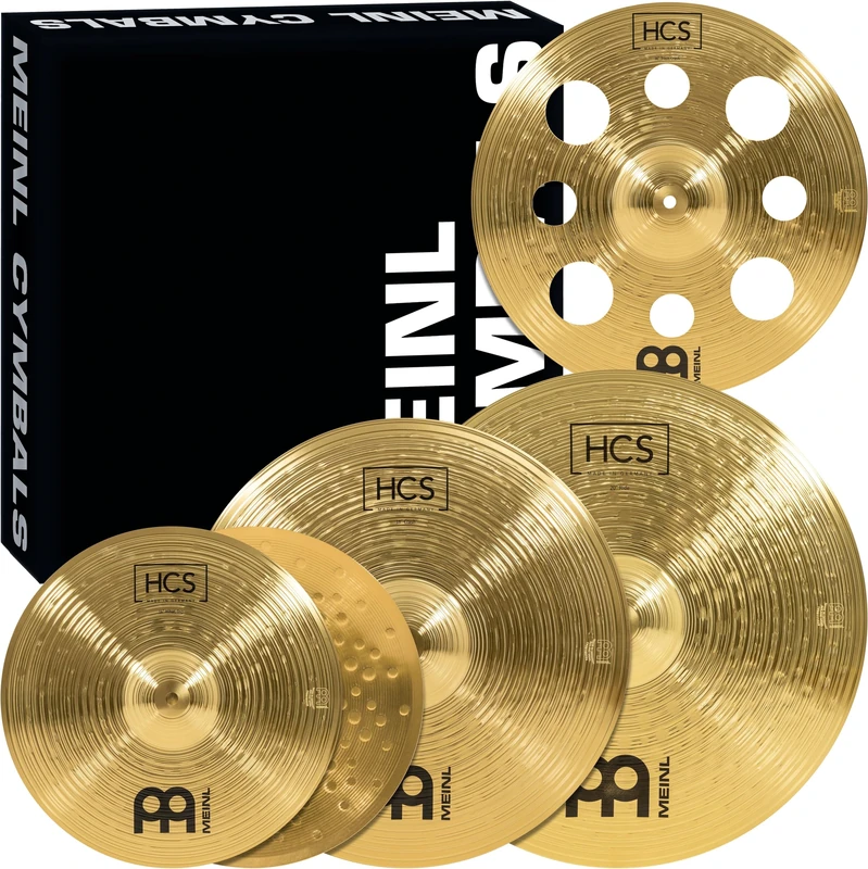 Meinl Cymbals HCS Expanded Cymbal Set (Video) Box Pack with 14 inch Hihat, 16 Trash Crash, 18 Crash, 20 Ride for Drum Kit (35,56-50,80cm) Traditional Finish Brass (HCS14161820)