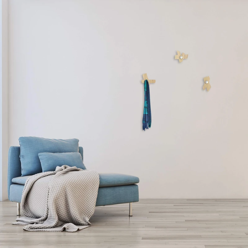 L:A:S Laser Art Style W-KIT-390 Modern Entrance Wall Mounted Coat Rack, Natural Wood, 14x13 / 9x16 / 14x12