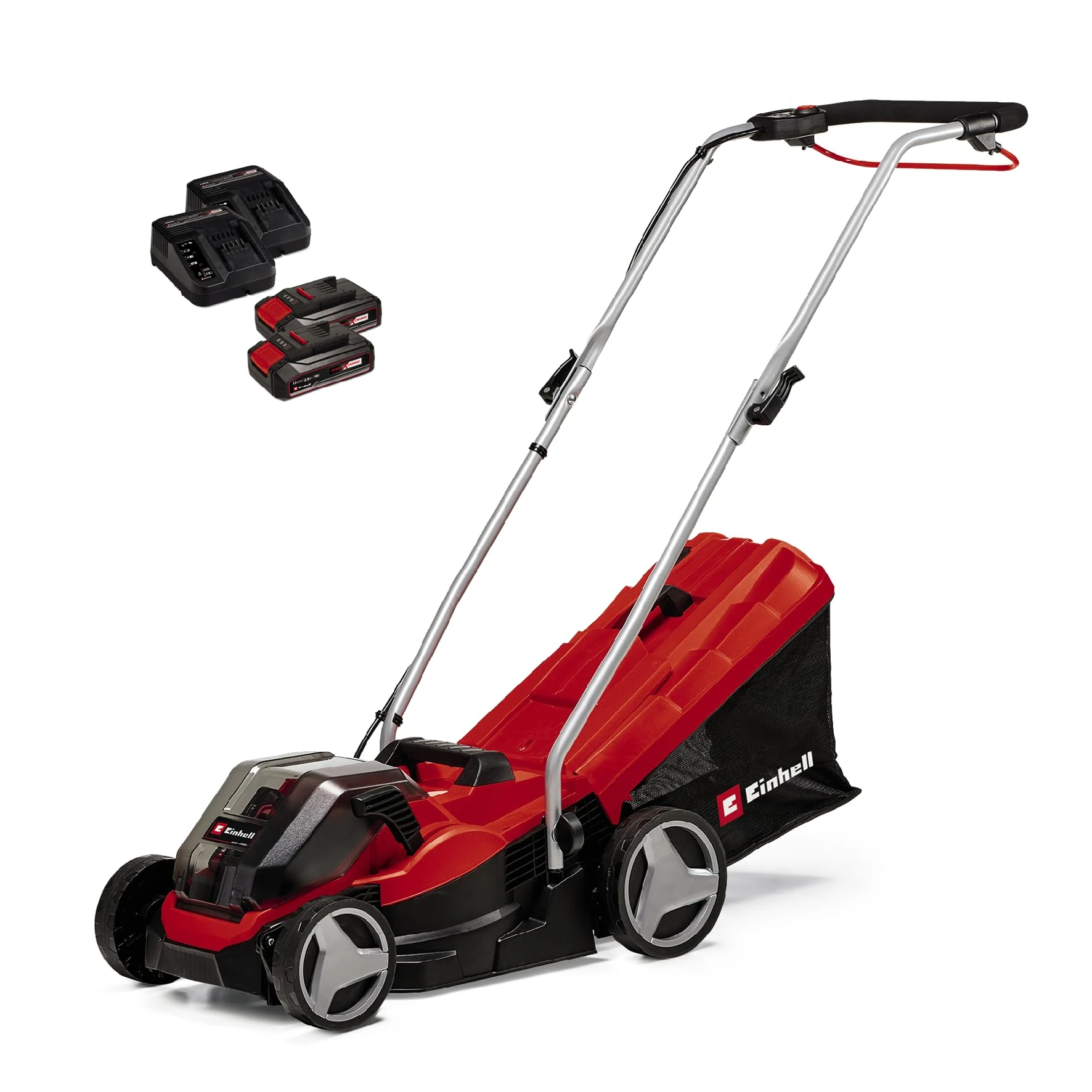 Einhell Power X-Change 36/33 Cordless Lawnmower With Battery (x2) and Charger (x2) - 36V Brushless Motor, 33cm Cutting Width, 30L Grass Box, 5 Cutting Heights - GE-CM 36/33 Li Electric Lawn Mower