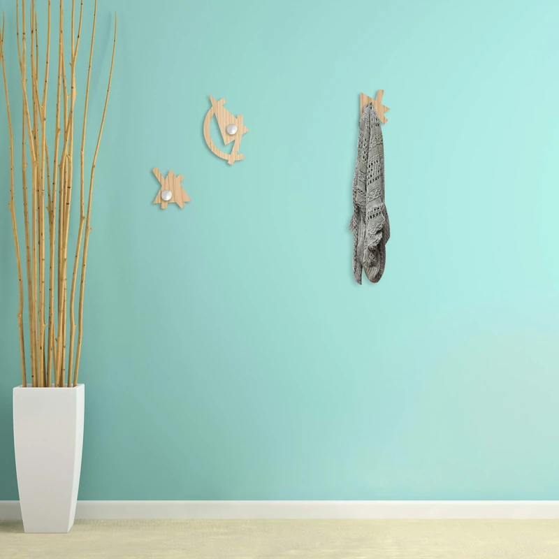 L:A:S Laser Art Style Modern Wall Mounted Coat Rack for Entrance W-KIT-402, Wood, Natural Wood, 13x19 / 8x10 / 11x12