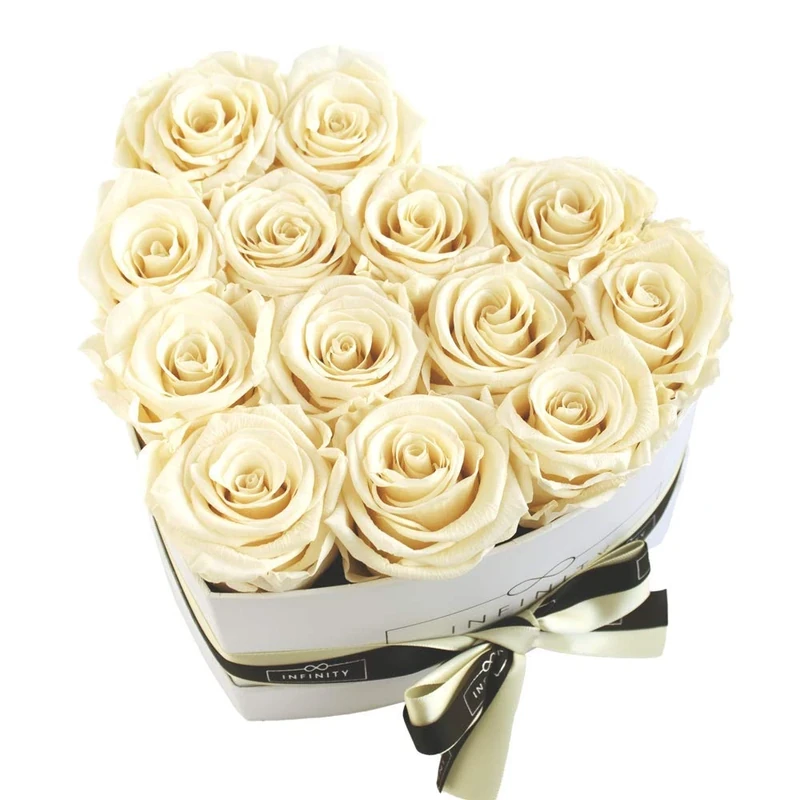 Infinity Flowerbox Preserved Rose, Champagne, Heart Large