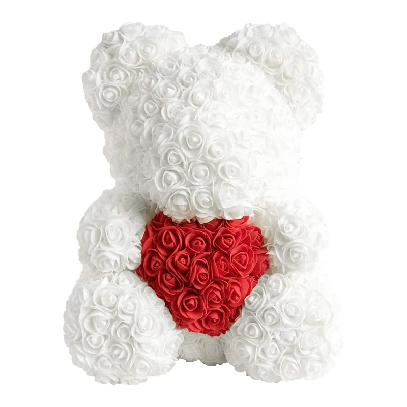 Infinity Flowerbox Medium Bear Preserved Rose, White