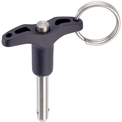 HALDER 4211.F36 Ball Locking Bolt with T-Handle, Simple Acting - According to NASM / MS17985 pin, Black, Nenndurchmesser=1/2 Zoll