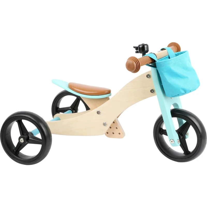 Small Foot 11610 Balance Trike 2-in-1 turquoise made of wood, tricycle and balance bike, adjustable seat and rubber-finished wheels