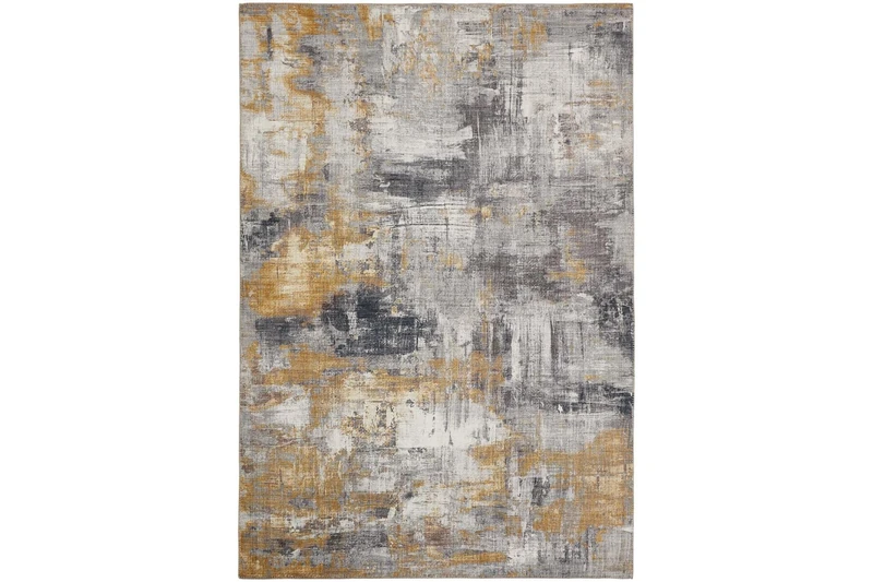 -LUXOR- living Prima Living Room Rug in Vintage Design - Living Room Rug Short Pile Digital Print in Timeless Design Grey/Yellow 120 x 170 cm