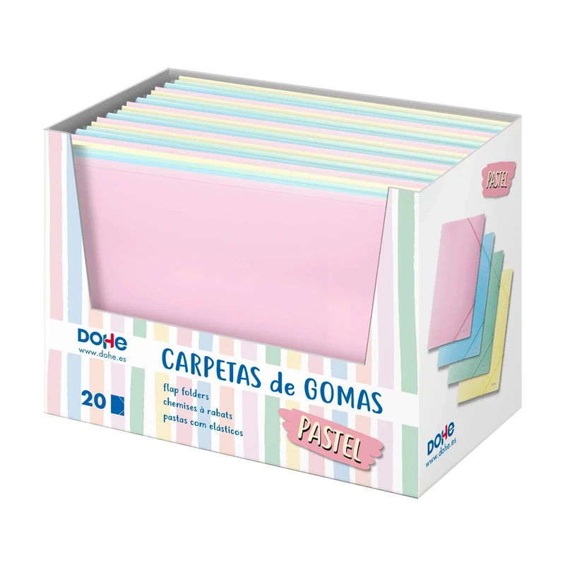 A4 Pastel Coloured Rubber Folder Display - Pack of 20