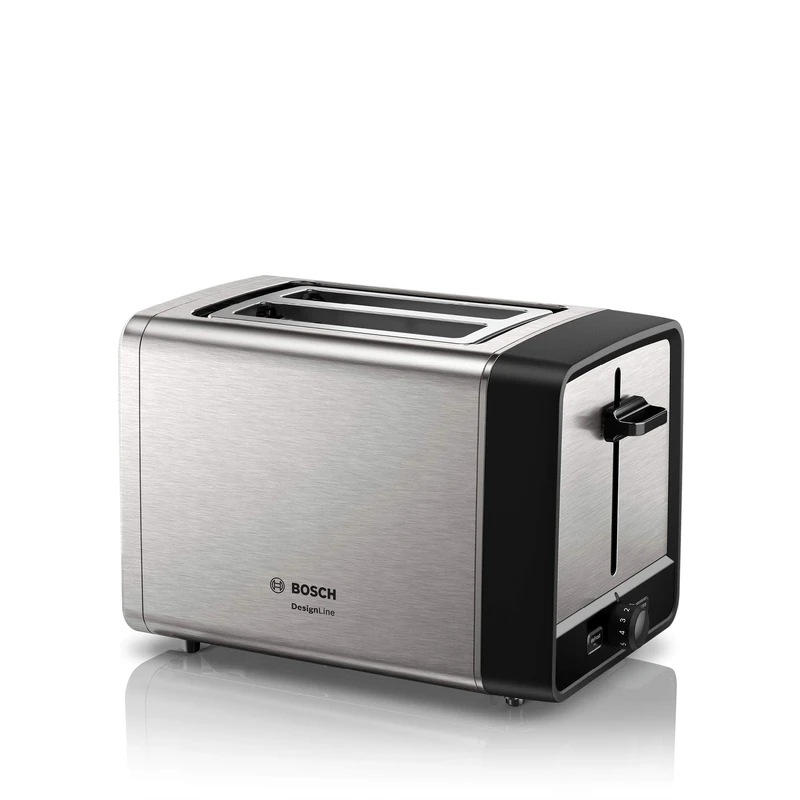 Bosch Compact Toaster DesignLine TAT5P420DE, integrated stainless steel roll attachment, with automatic shutdown, with defrost function, perfect for 2 slices toast, lift function, wide,