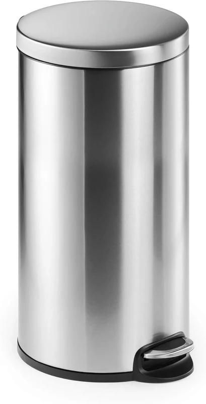 Durable Pedal Bin Stainless Steel Round, 30 Litre Capacity, Silent Closing Lid, Ideal for Offices, Kitchens, Bathrooms, etc.