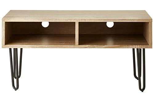 Premier Borough Media Unit, Wood Veneer, Matte Black Legs