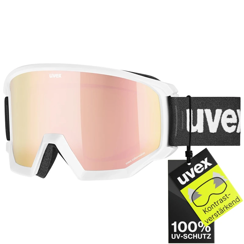 uvex Athletic CV - Ski Goggle for Men and Women - Contrast Enhancing - Extended Field of Vision & Anti-Fog Coating - White Matt/Rose-Orange - One Size