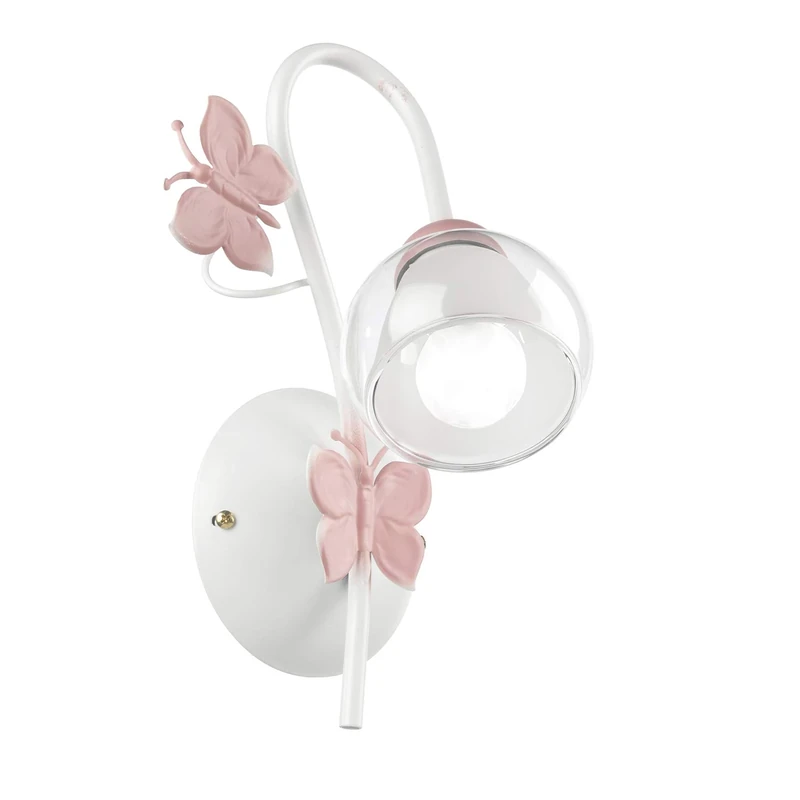 ONLI One Light Metal Wall Light Butterflies Painted in White/Pink