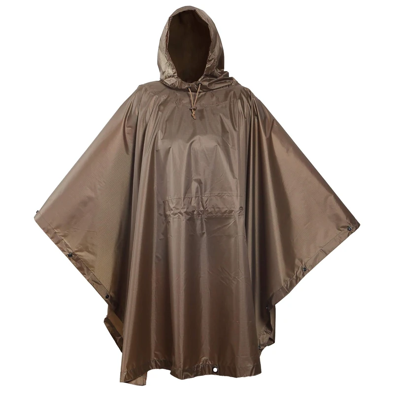 USGI Industries Military Style Poncho Multi Use Rip Stop Camouflage Rain Poncho, Coyote, One size