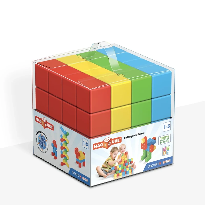GEOMAG Magicube 57 Green | Magnetic Toys | Toddler Magnets | STEM-endorsed Educational Building Cube Set for Creativity and Early Learning Fun | Swiss-made | 64 pieces |Ages 1-5