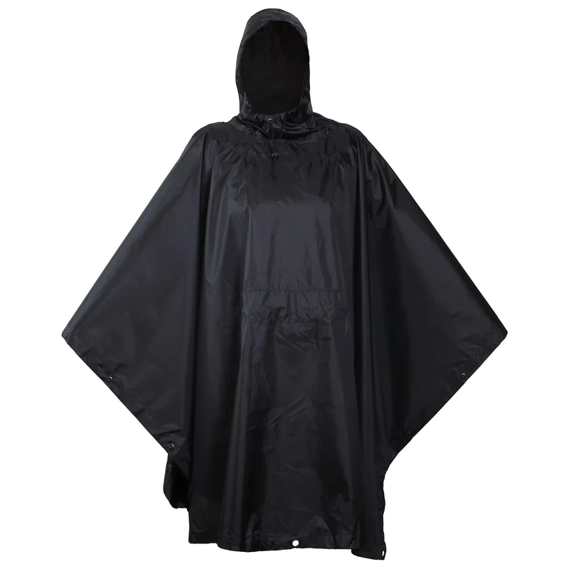 USGI Industries Military Style Poncho Multi Use Rip Stop Camouflage Rain Poncho, Jet Black, One size
