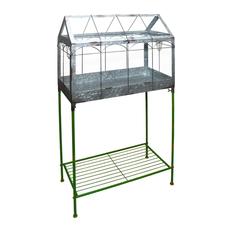 Esschert Design Greenhouse with Stand 114 cm Metal Glass Decoration Small Flowers